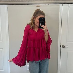 Pink Princess Sleeve Long Sleeve Blouse
